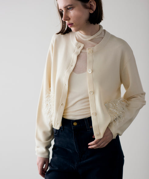 【SOI-MeME】sheer fringe cocoon cardigan